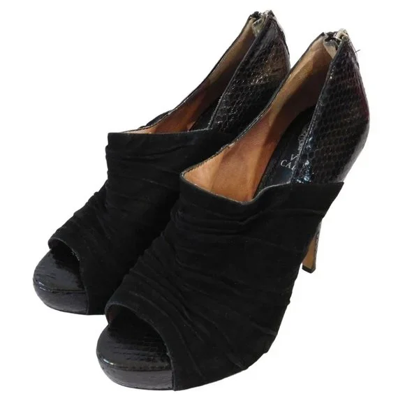 Vince Camuto Miki Black Leather Suede Peep Toe Stiletto Pumps Size 7.5 - Picture 4 of 9